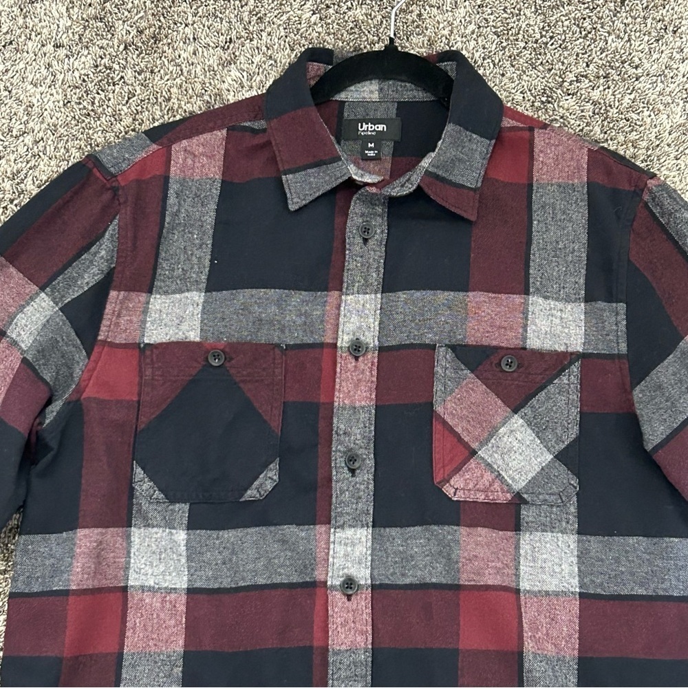 Urban Pipelinene Men’s Softball Button- Downn Plaid Shirt Size M red & black - Picture 5 of 10